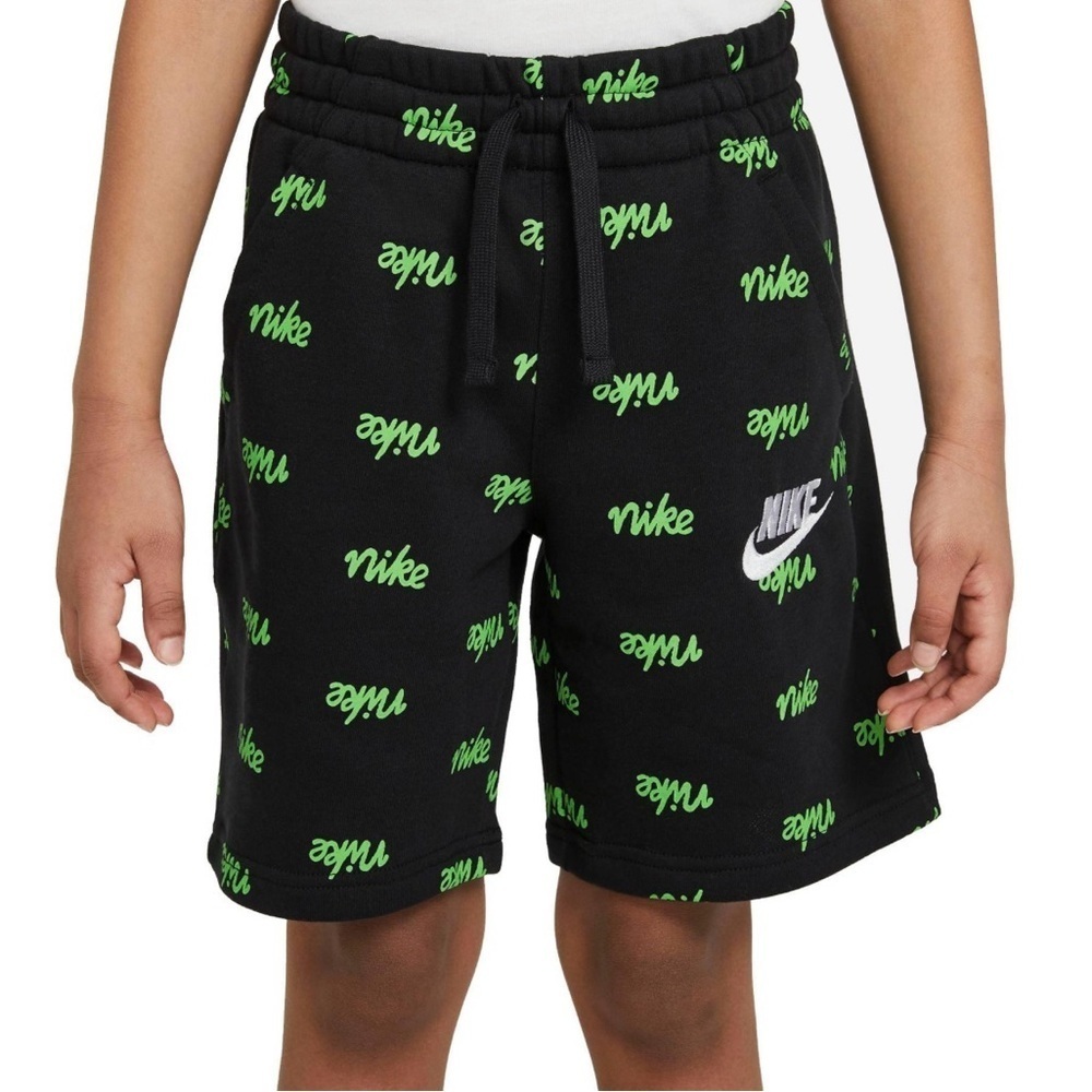 Boys Nike Fleece Black with Fluorescent Green Nike Letters Shorts Size Small